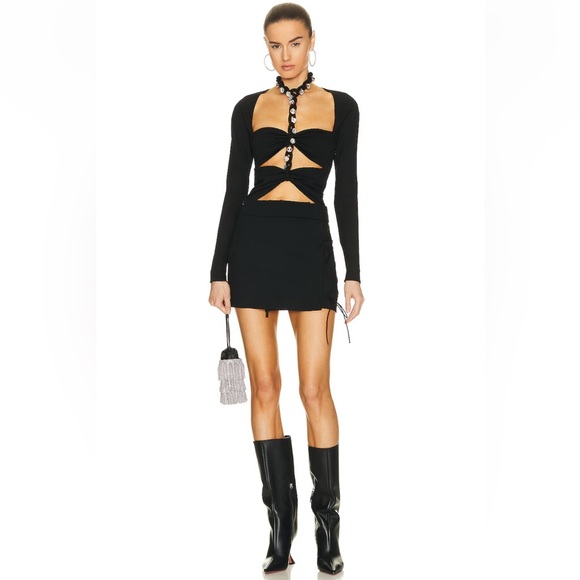 AREA Chain Link Long Sleeve Cut Out Black Bodysuit - Picture 5 of 7